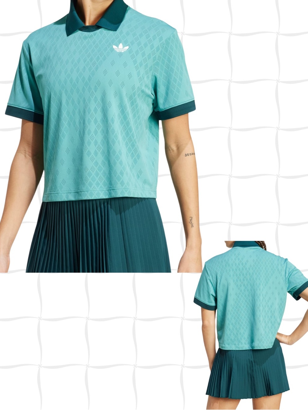 Women Adidas Originals Tennis Pro polo cropped teal loose fit mesh knit XSmall